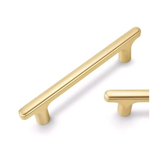 POVEFONK 10 Pack 5 inch128mm Brushed Brass Kitchen Cabinet Handles Cabinet Pulls - Picture 1 of 11